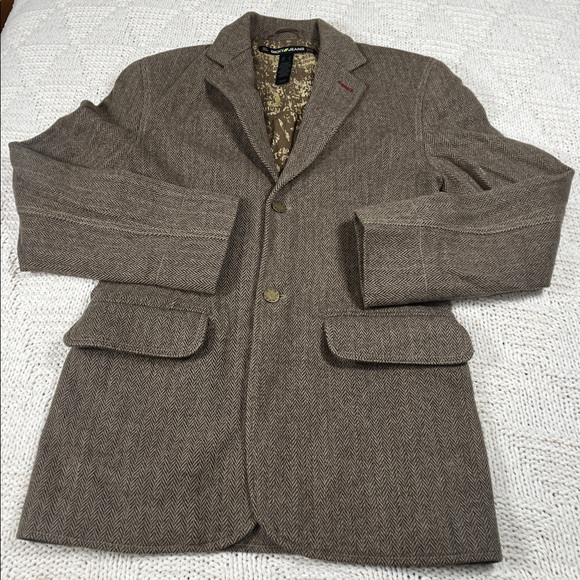 DKNY Tweed Jacket Brown Herringbone Wool Blazer Sport Coat